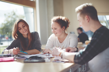 Students studying at a table