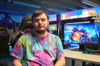 Student sat in front of computer