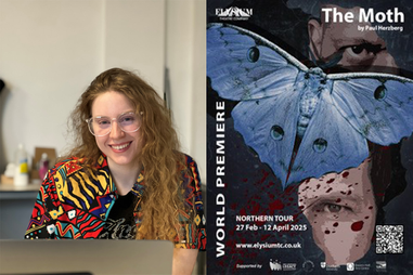 Photo college of woman and poster