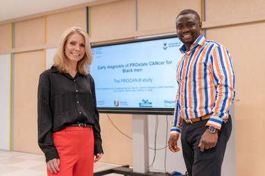 Dr Christie de-Jong and Dr Olugbenga Oyeniyi at the dissemination event, Sunderland Museum and Winter Gardens