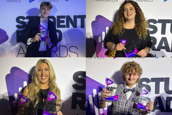 Collage of students holding awards