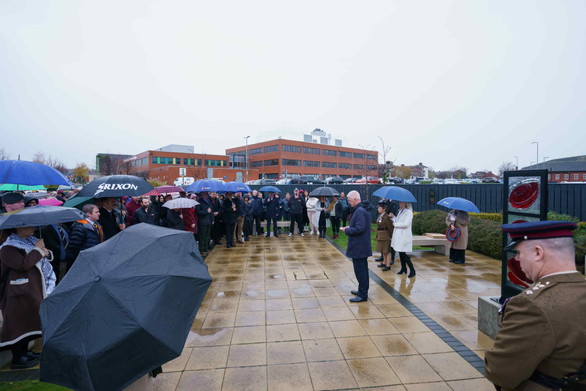 Large group of people standing outside