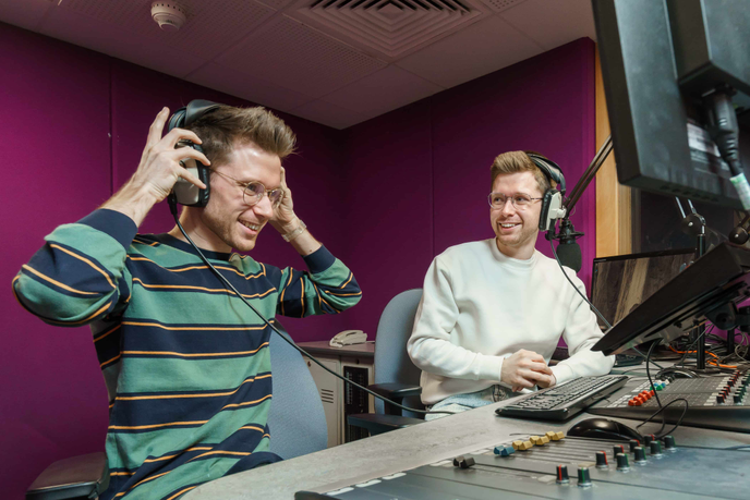 Eurovision-ready: twin brothers Callum striped top and James Rowe