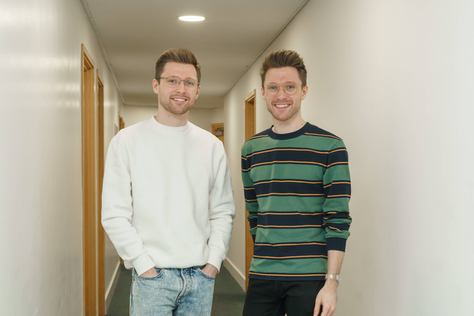 Eurovision-ready: twin brothers Callum striped top and James Rowe