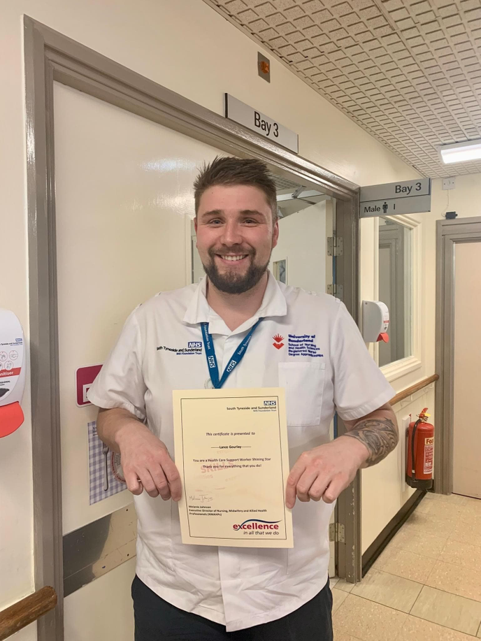 Lance Gourley with his STAR award. PHOTO: South Tyneside and Sunderland NHS Foundation Trust