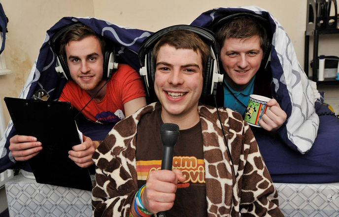 Jordan North, centre, presenting for Spark Sunderland