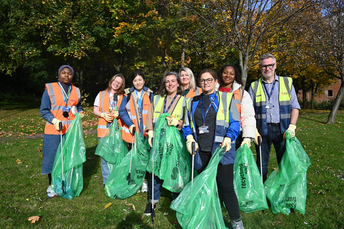 Staff and Students together litter picking
