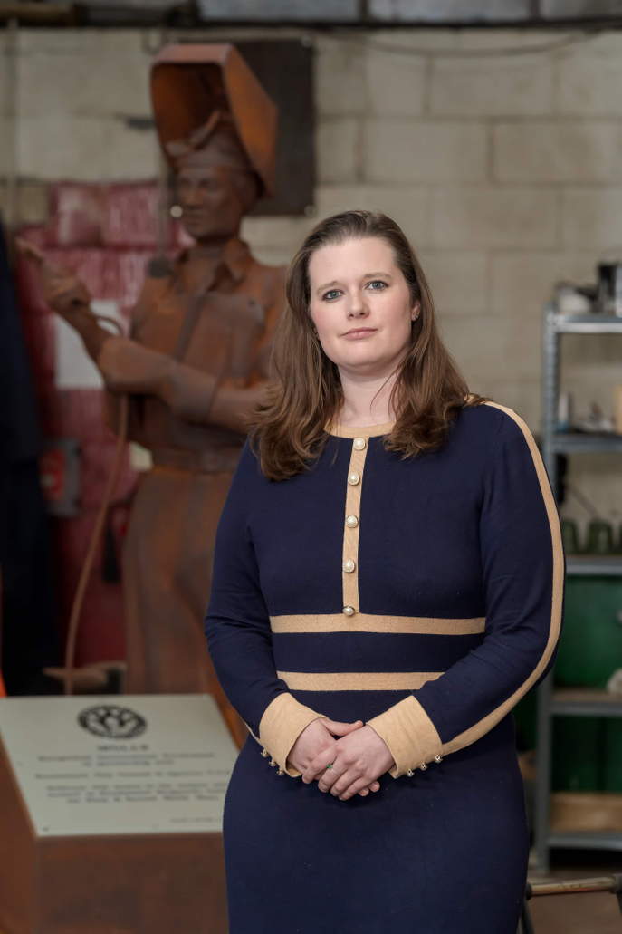 Sunderland researcher Dr Ashleigh Blackwood standing infront of the Molly sculpture