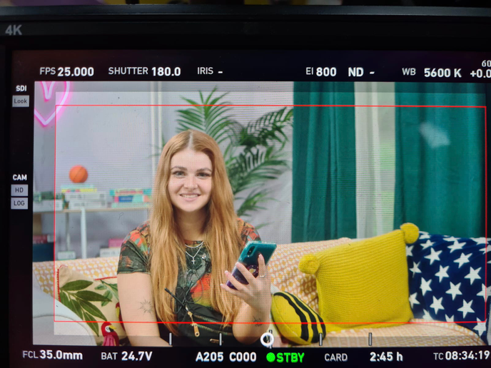 Katie Stubbs being filmed on camera