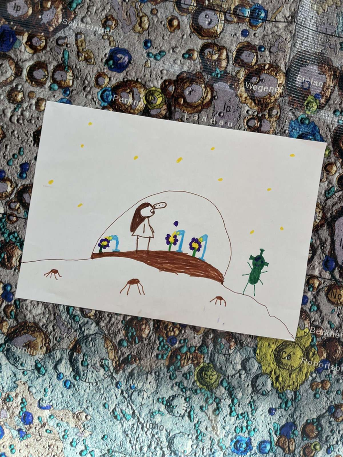 Picture of gardening on the moon drawn by student