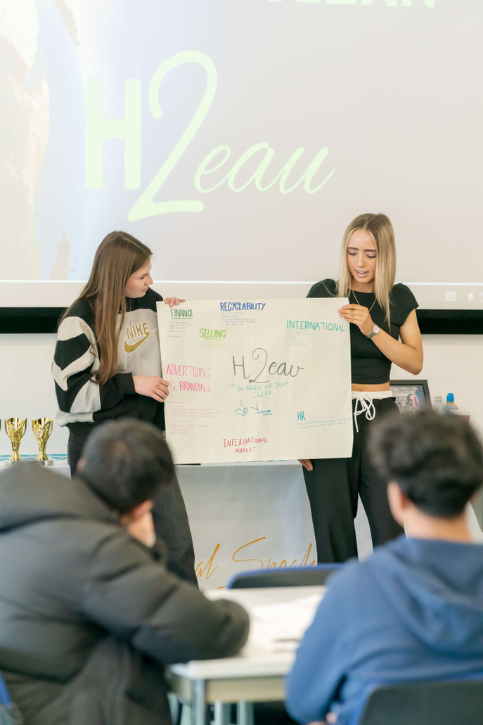 Students presenting their business idea at the University of Sunderland Business Boardroom Battle