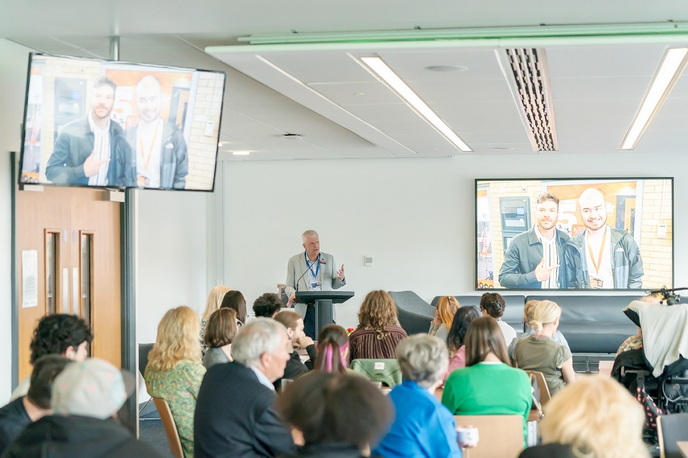 The Vice-Chancellor, Sir David Bell, speaks to donors, volunteers and students