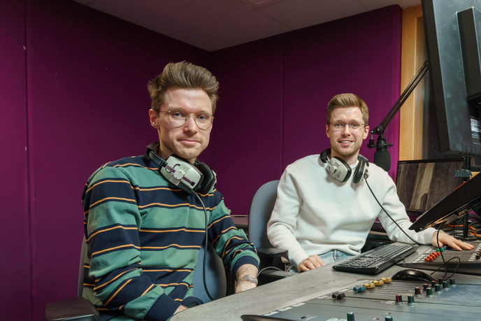 Eurovision-ready: twin brothers Callum (striped top) and James Rowe
