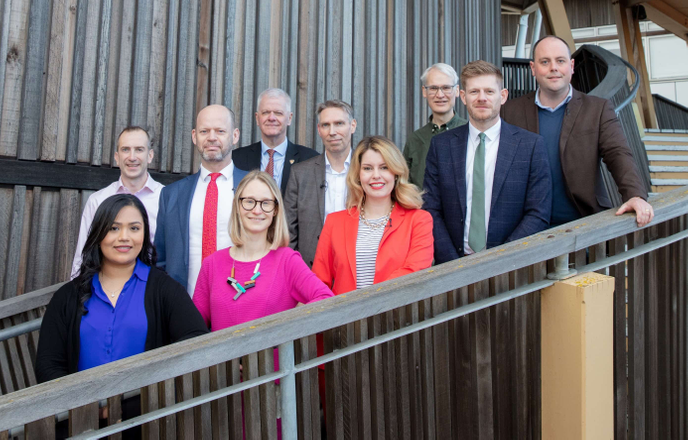 (Left to right) Reshma Begum (FSB), Aidan King, Jamie Driscoll, Rhiannon Bearne (NECC), Sir David Bell, Richard Moss, Kim McGuinness, Andrew Gray, Matt Bratton (CBI) and Guy Renner-Thompson