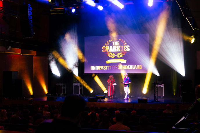 Graduates on stage hosting this year's Sparkies Awards at the Fire Station in Sunderland