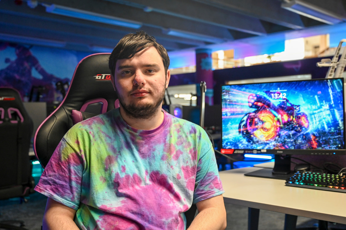 Student sat in front of computer