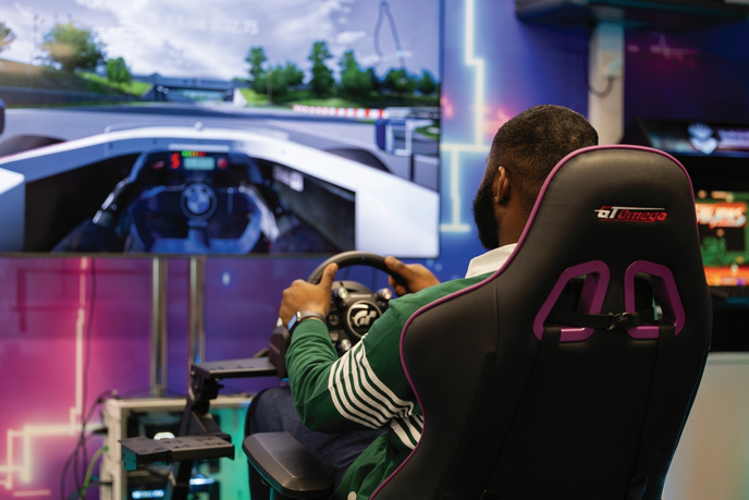 Student playing on video game
