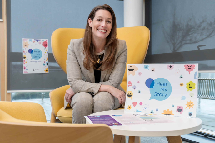 Dr Helen Benstead with her posters for the Hear My Story programme