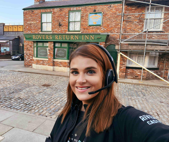 Katie working on the set of Coronation Street