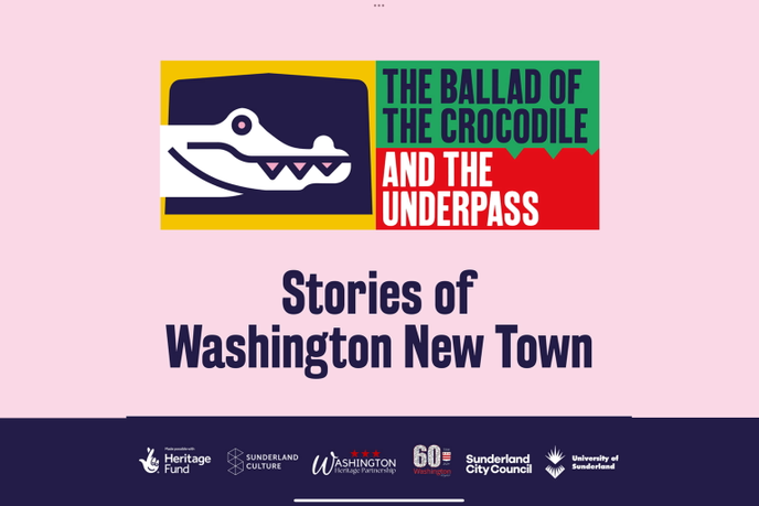Colourful podcast poster with cartoon crocodile