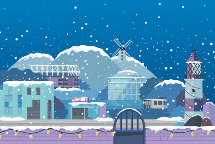 Graphic illustrating Sunderland landmarks covered in snow