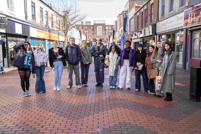Students stood together in city centre
