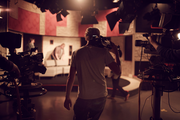 Student working in a film studio