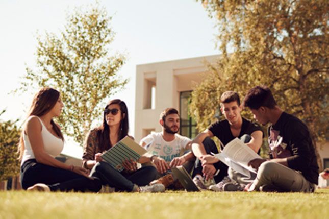 Students sat on grass