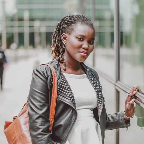 Female student smiling in Canary Wharf