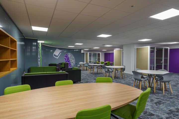 Tables and chairs in a classroom