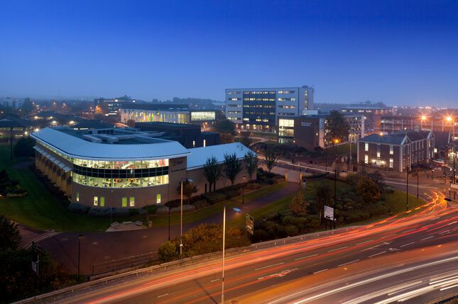 City Campus from a distance at dusk