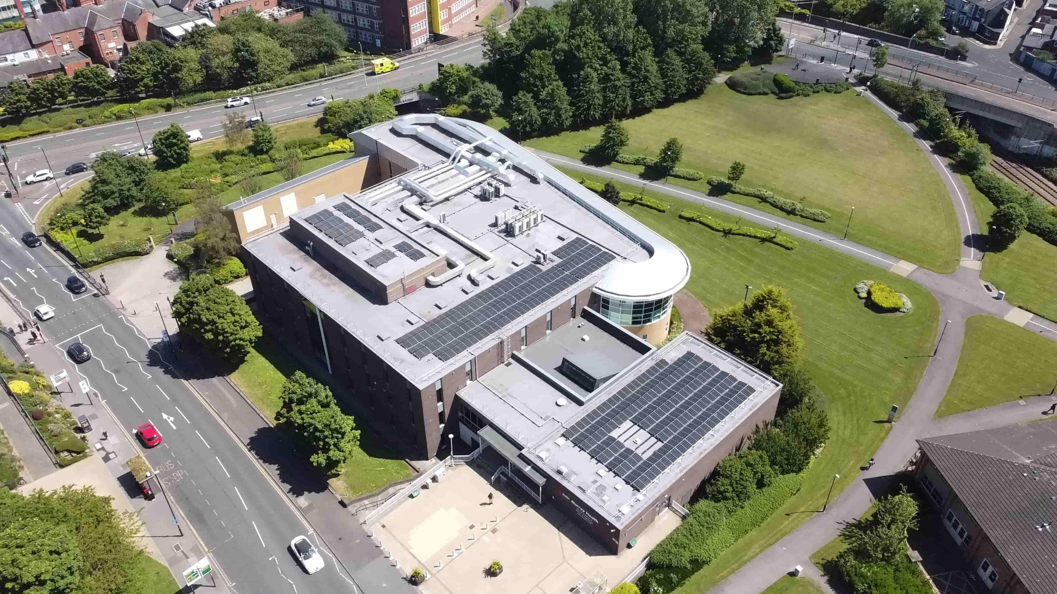 An above shot of the solar panels on the Murray Health building