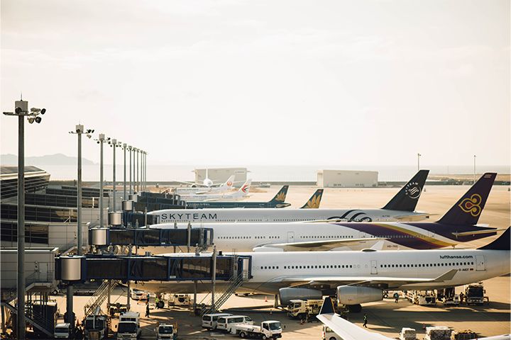 Planes parked at an airport