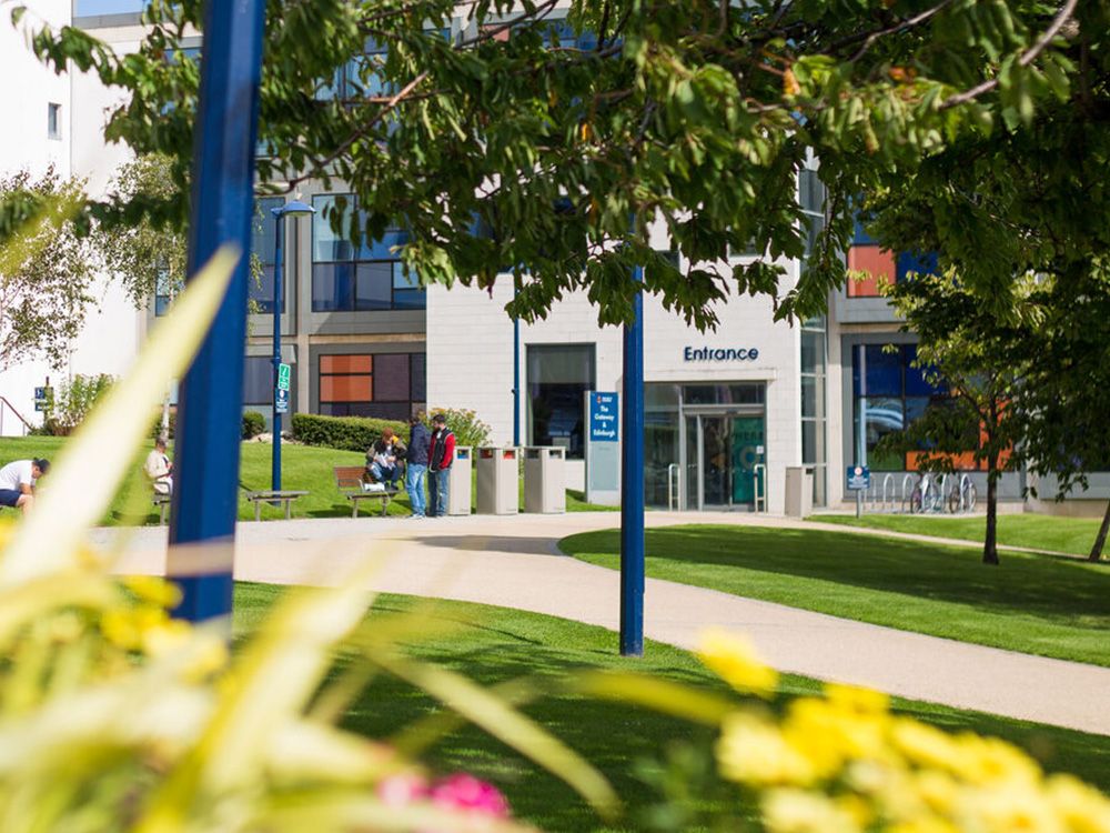 The entrance to the Gateway building on a sunny day