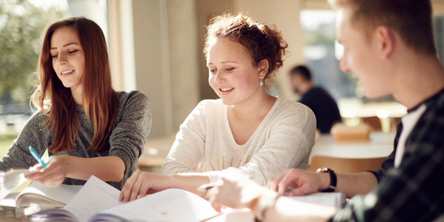 Students studying with books at a table