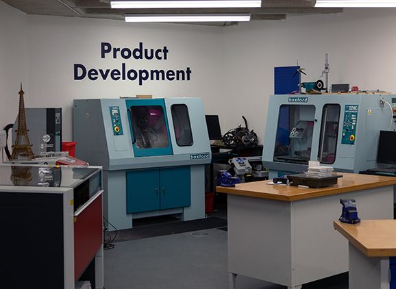 An engineering product development laboratory with equipment
