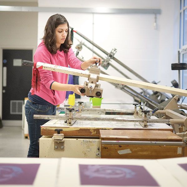 Student working in art studio