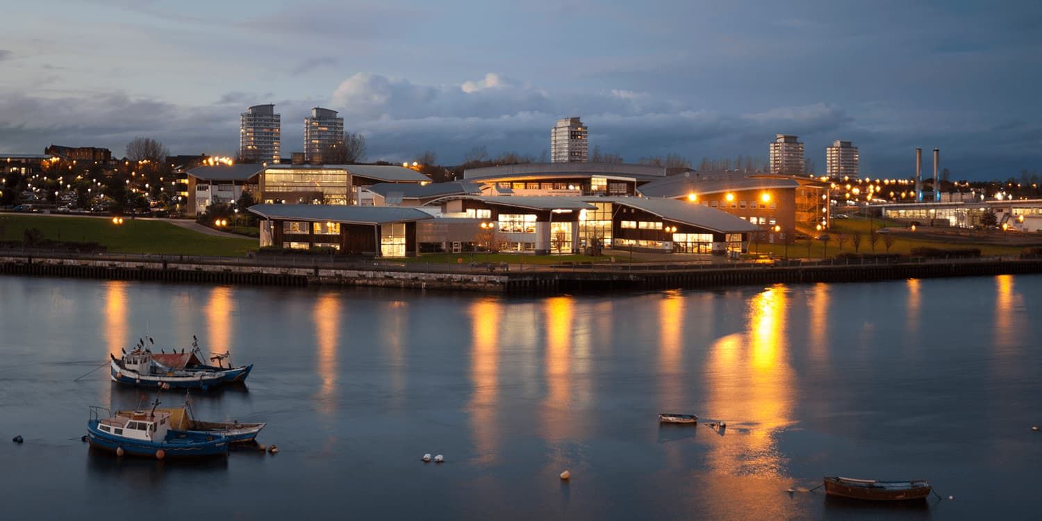 St Peters campus view of the harbour at night